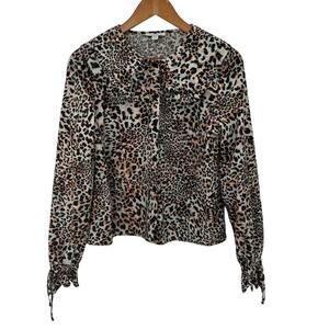 TOPSHOP Leopard Print Ruffle Trim Collar Blouse Womens Size 12